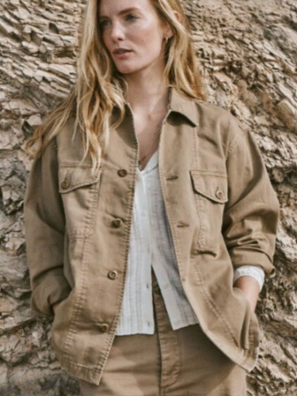 Buck Mason Twill Utility Jacket Cream Cotton Workwear Overshirt Chore Coat